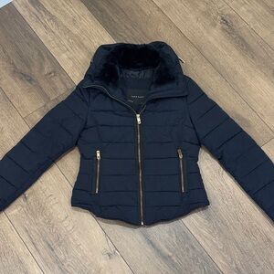 Zara Navy Puffer Jacket with Gold Accents